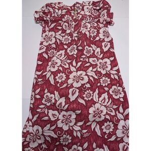 Royal Creations Hawaiian Muumuu Dress Womens Large Burgundy Hibiscus Floral Midi
